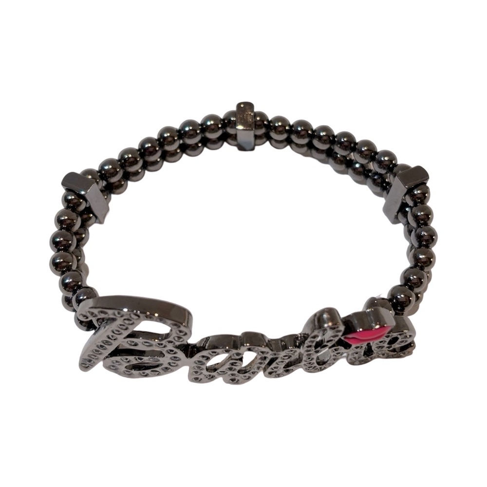 Barbie Crystal Dark Metal Ball‎ Beaded Stretch Bracelet with Lips Kiss - Picture 5 of 7